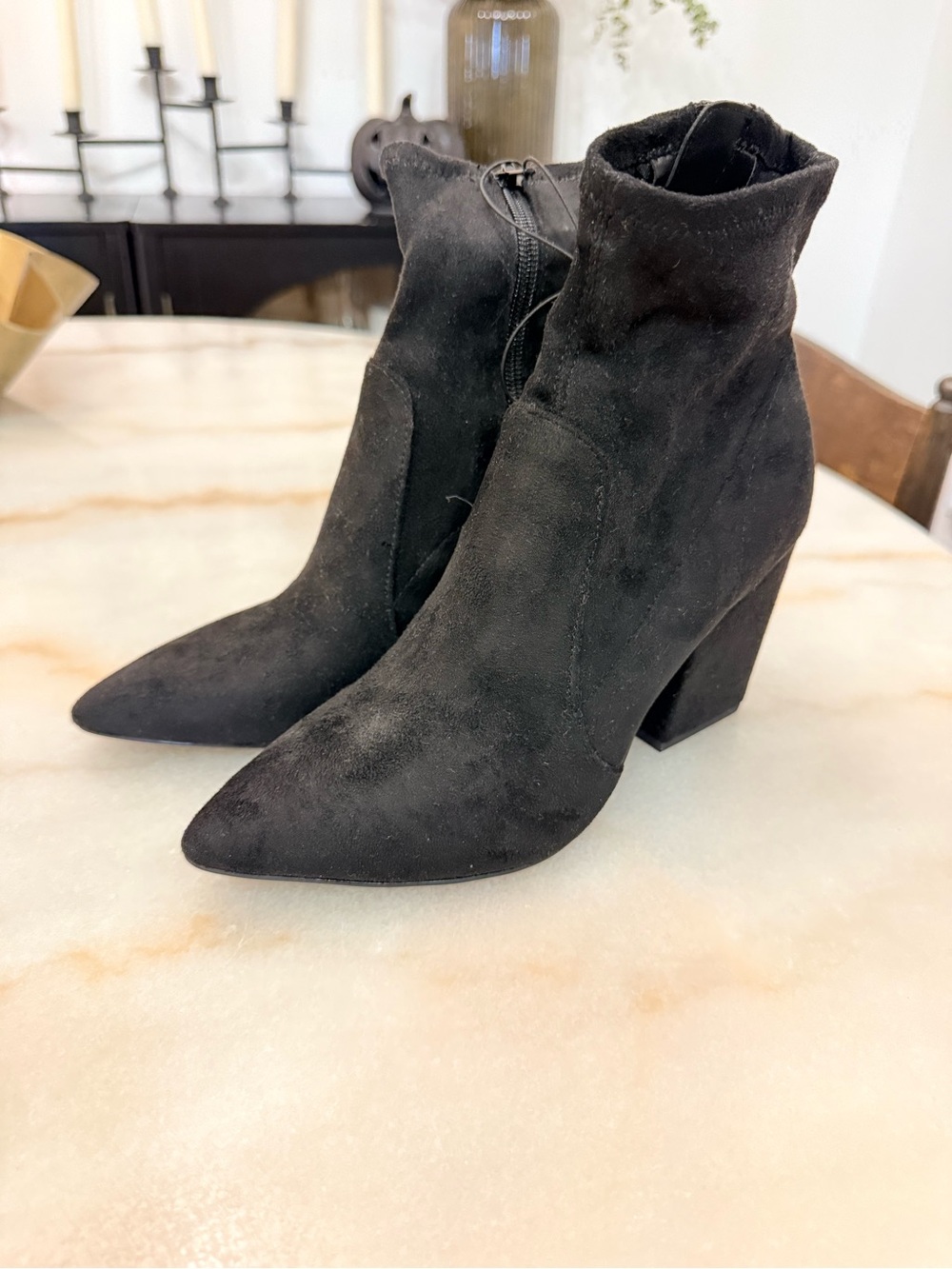 Express Black Suede Pointed Toe Ankle Booties
